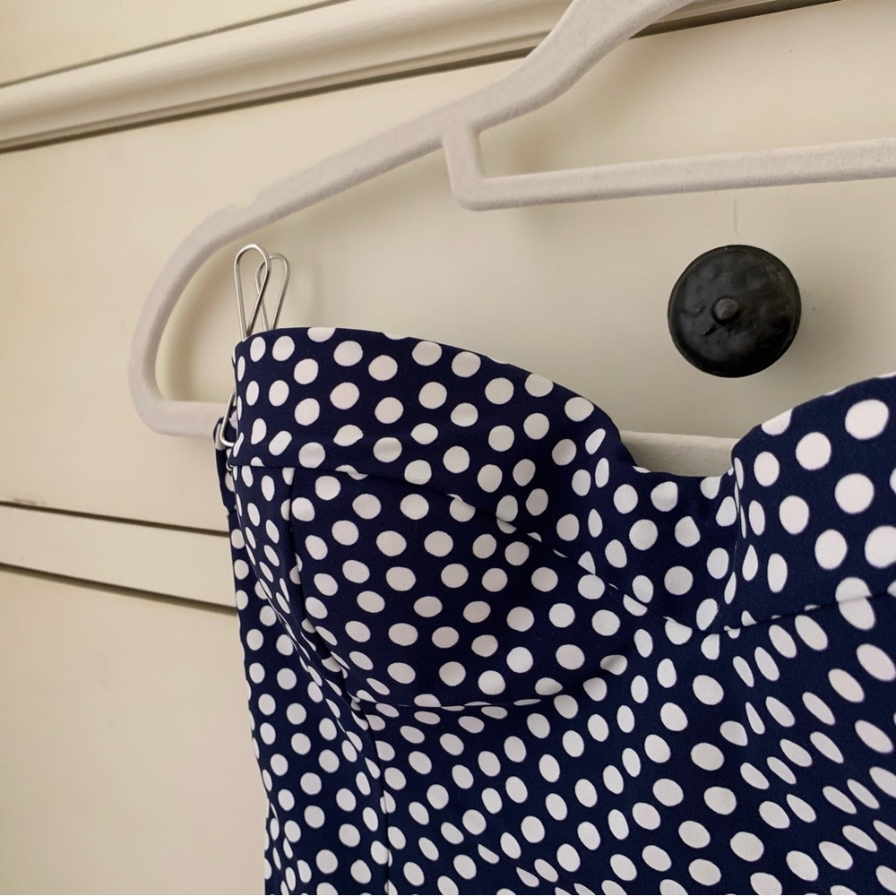 Tory Burch Navy Polka Dot Swimsuit Strapless - Picture 4 of 8